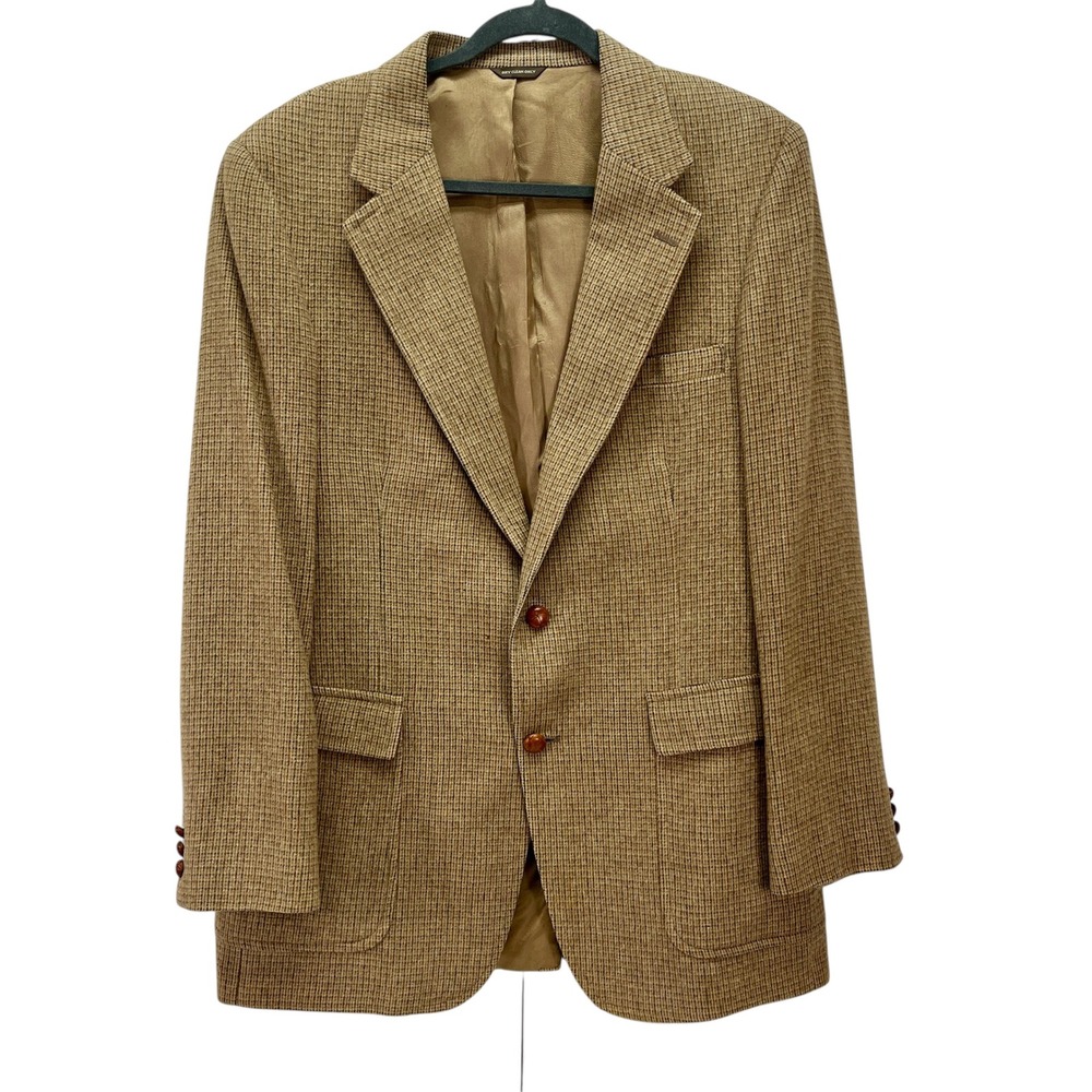 Botany 500 Men 100% Fine Camel Hair Blazer Sports Coat Jacket Tan Tweed Plaid 44